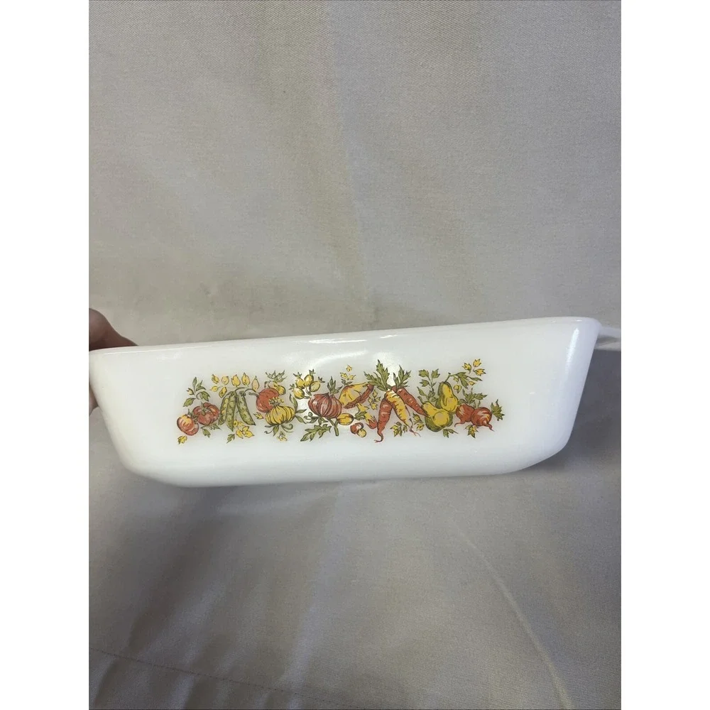 Vintage Anchor Hocking 441 Loaf Pan Baking Dish Vegetable Harvest Pattern 5